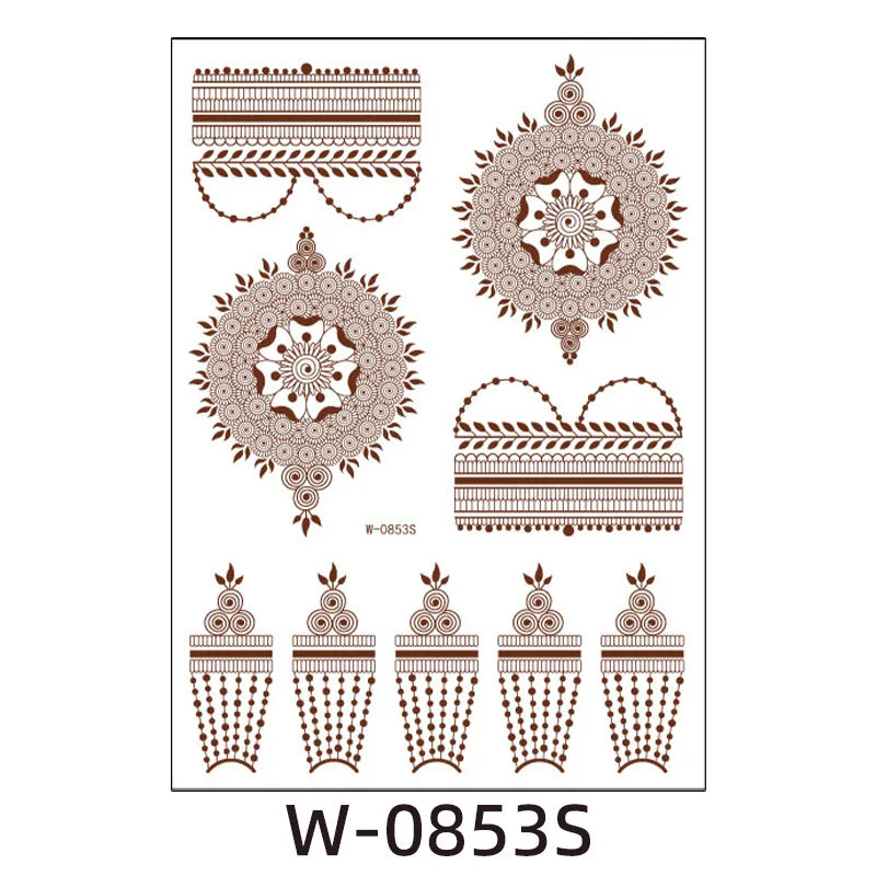 sengpan Waterproof Temporary Brown Henna Tattoo Stickers Chest Lace Mandala Henna Tattoos for Women Diamond Flower Body Art Fake Tatoo