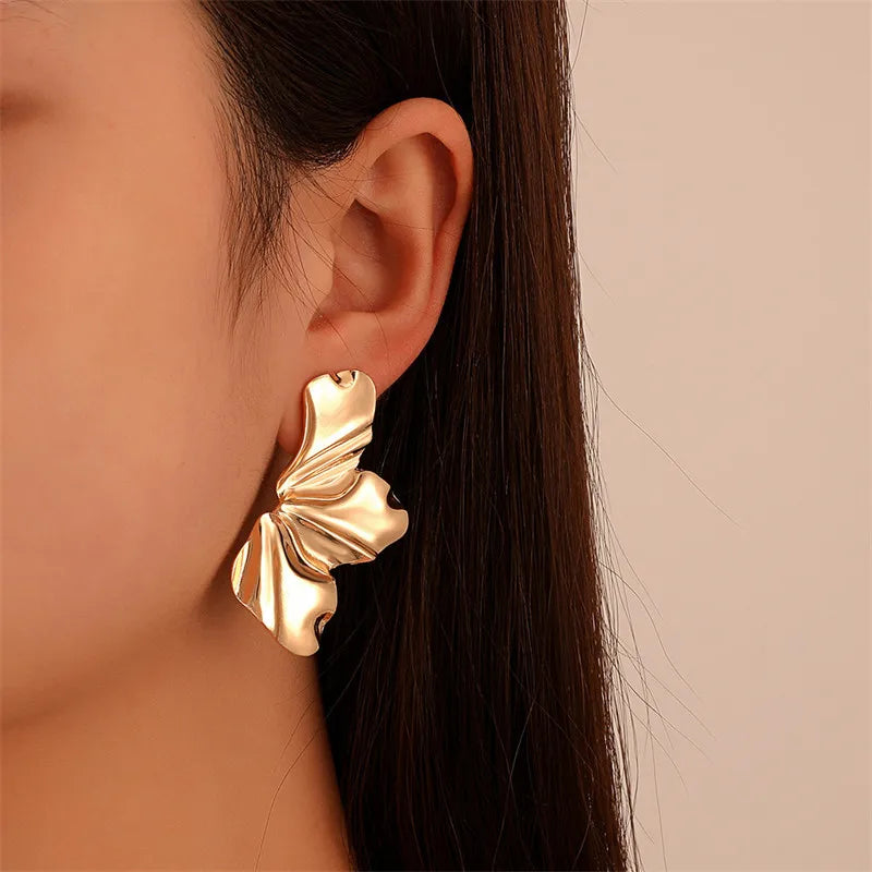 Lianfudai Punk Party Vintage Geometric Stud Earrings for Women Simple Trendy Petal Earrings 2024 Trendy Ear Jewelry Accessories Gifts