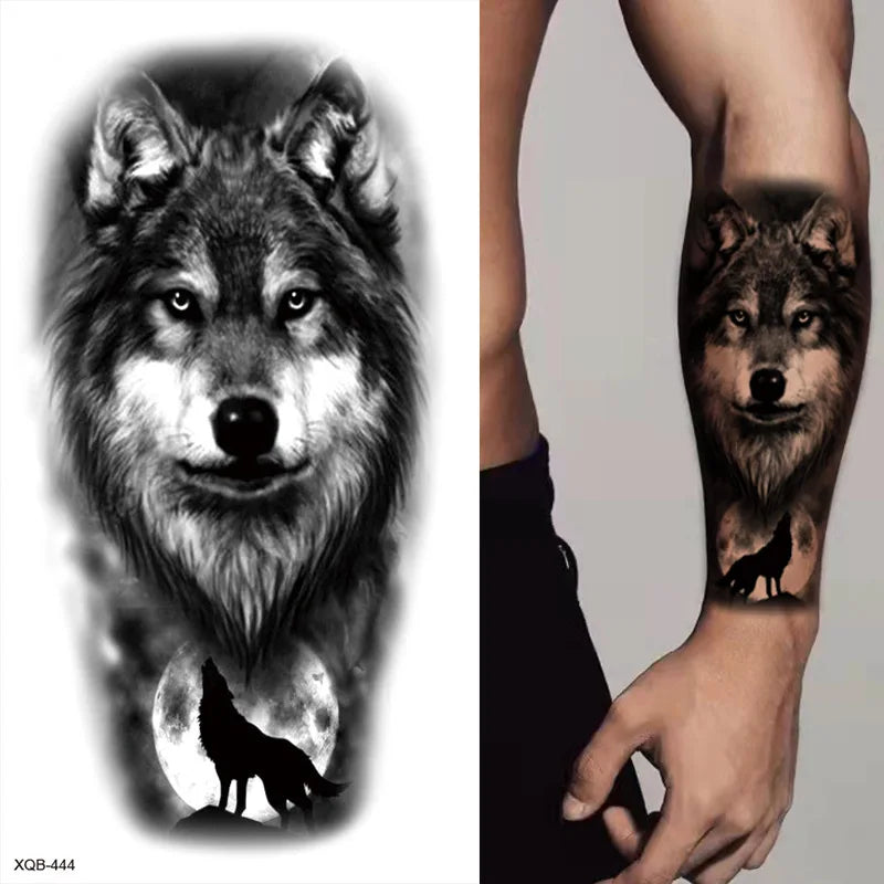 sengpan Black Forest Animal Temporary Tattoos for Men Wolf Tattoo Stickers Tiger Skull Skeleton Fake Tattoo for Women Arm Sleave