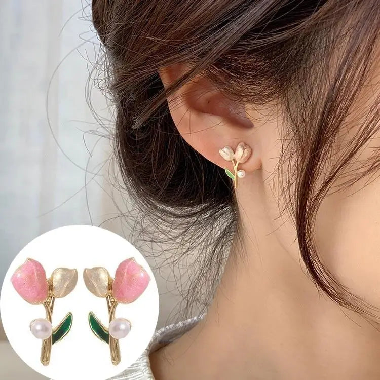 sengpan Korean Vintage Pearl Crystal Earrings For Women Jewelry High-class Luxury Zircon Flower Butterfly Leaf Women's Stud Earrings