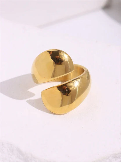 Lianfudai  NEW Exaggeration Punk Water Droplets Distortion Irregular Wide Version Gold Color Ring For Women Party Jewelry