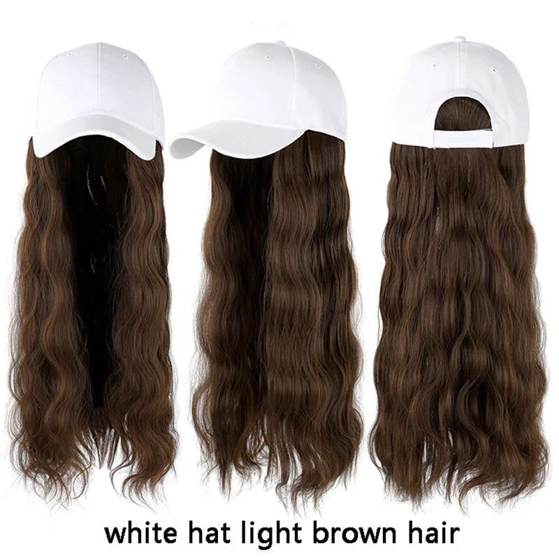 sengpan Y2K Wig Hats Women Fashion Long Wig Caps Casual Solid Color Cap with Wig 55cm Long Curly Hair Hat 40cm Straight Hair Visors