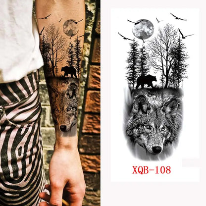 sengpan Black Forest Animal Temporary Tattoos for Men Wolf Tattoo Stickers Tiger Skull Skeleton Fake Tattoo for Women Arm Sleave