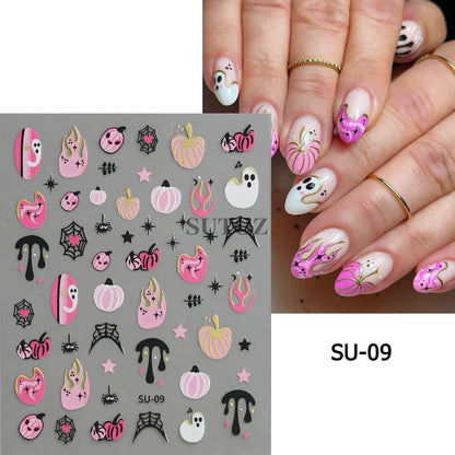 sengpan Spider Nail Art Stickers Halloween Design Ghost Skull Spider Webs Pumpkin Nail Decors Y2K Diamond Charms Manicure Decals GLJI-DZ