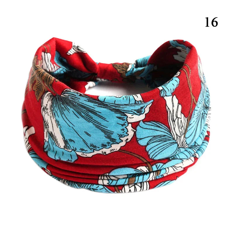 sengpan Boho Knot Turbans Yoga Elastic Head Wrap Women Headband Wide Hairbands Headwear Floral Bandanas Fashion Hair Band Accessories