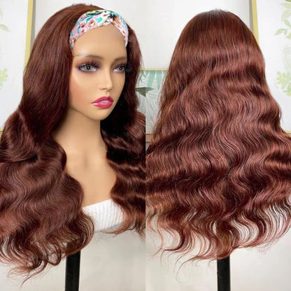 sengpan Reddish Brown Colored Headband Wigs for Black Women Body Wave Headband Wig Human Hair Wigs Wear and Go Glueless Human Hair Wigs