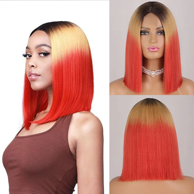 sengpan Red Bob Wig for Women Short Straight Middle Part Wigs Cosplay Party Synthetic Heat Resistant Fake Hair Shoulder Length Wig