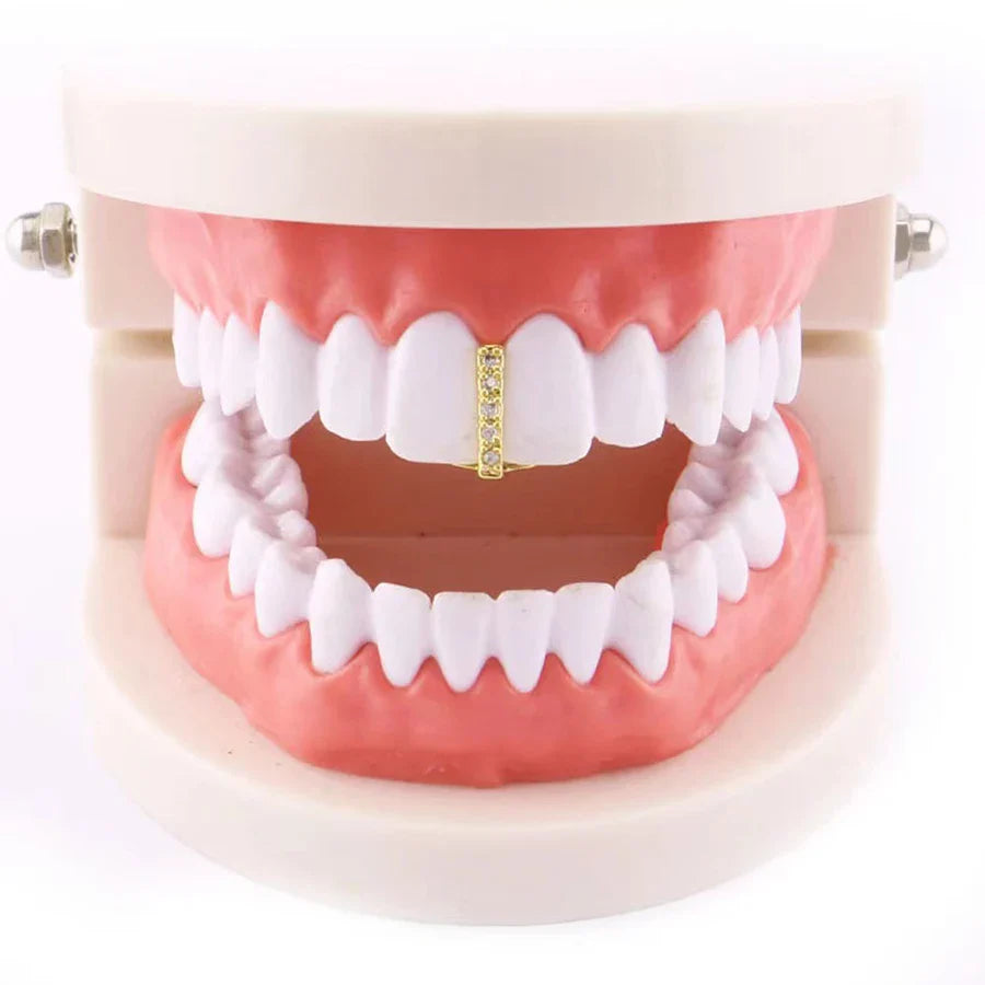 sengpan 18K Gold Plated Grillz Teeth Cross Heart Crystal Gold Gap Grillz Hip Hop Top & Bottom Tooth Cap Bling Grill Trendy Open Fang