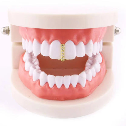 sengpan 18K Gold Plated Grillz Teeth Cross Heart Crystal Gold Gap Grillz Hip Hop Top & Bottom Tooth Cap Bling Grill Trendy Open Fang