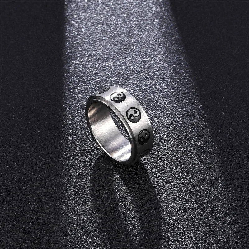 sengpan 8MM Gossip Transfer Stainless Steel Ring Inoxidable Vintage Temperament Couple Rings For Men Women Jewelry Gifts