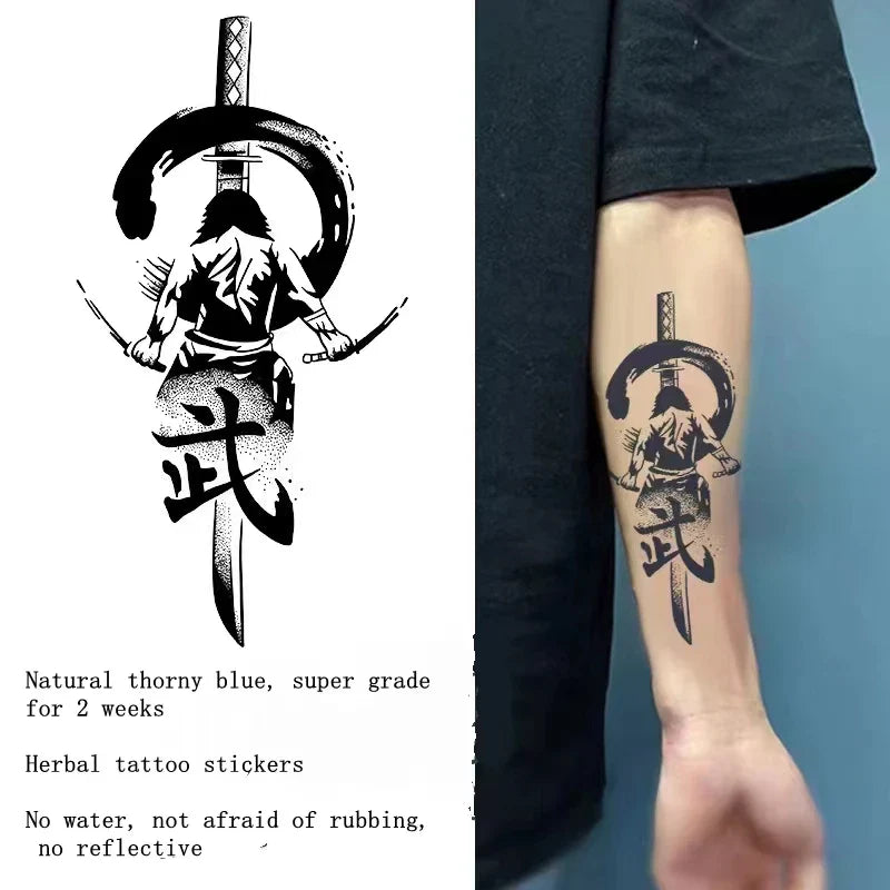 sengpan Katana Sword Herbal Juice Tattoo Stickers Men Waterproof Lasting Semi-permanent Tattoo Big Picture Flower Arm Art Fake Tattoos