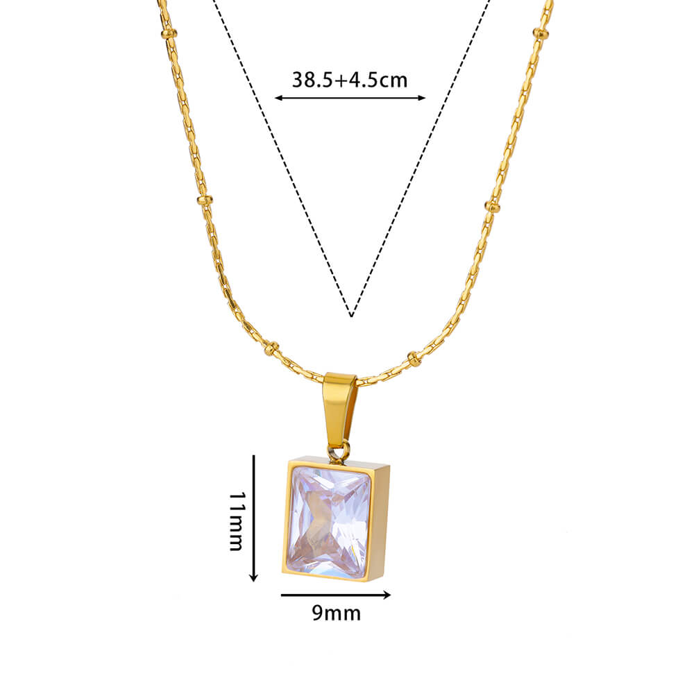 sengpan Square Zircon Necklace for Women Stainless Steel Gold Plated Necklaces New In Trend Crystal Wedding Jewelry Free Shipping