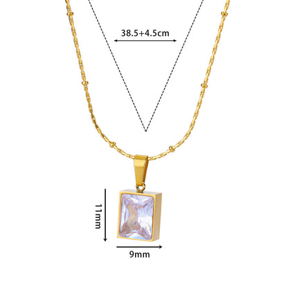 sengpan Square Zircon Necklace for Women Stainless Steel Gold Plated Necklaces New In Trend Crystal Wedding Jewelry Free Shipping