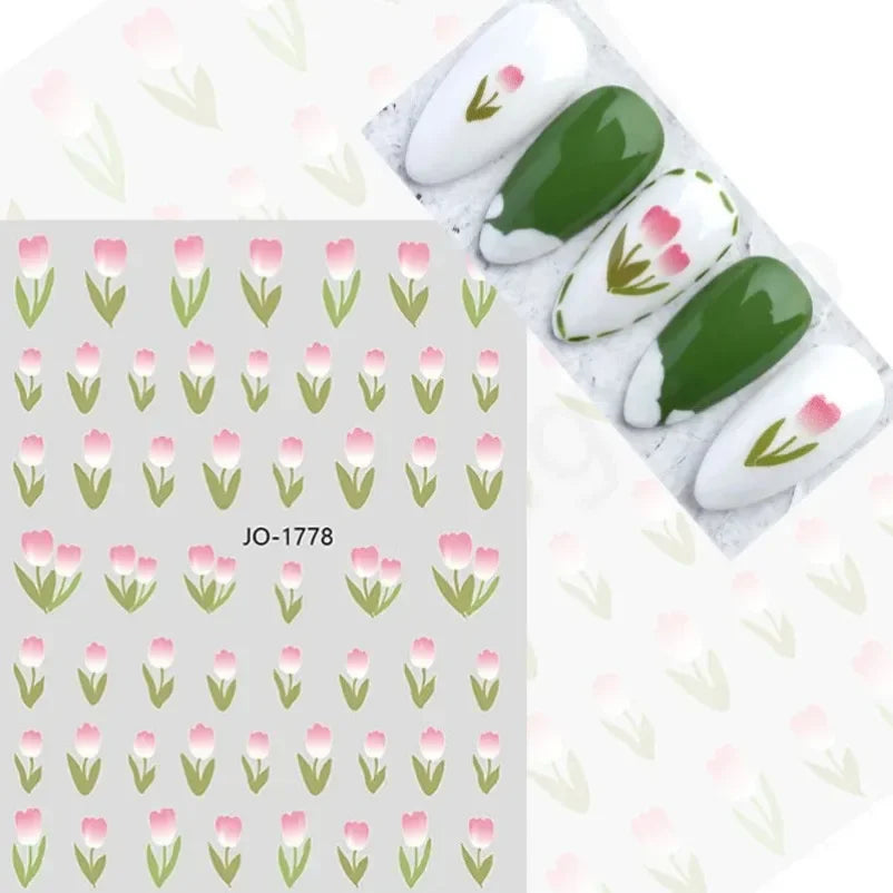 sengpan Simple Flowers 3D Nail Stickers Spring Summer Blossom Floral Tulip Fruit Nail Art Decals Adhesive Sliders Manicure Decorations