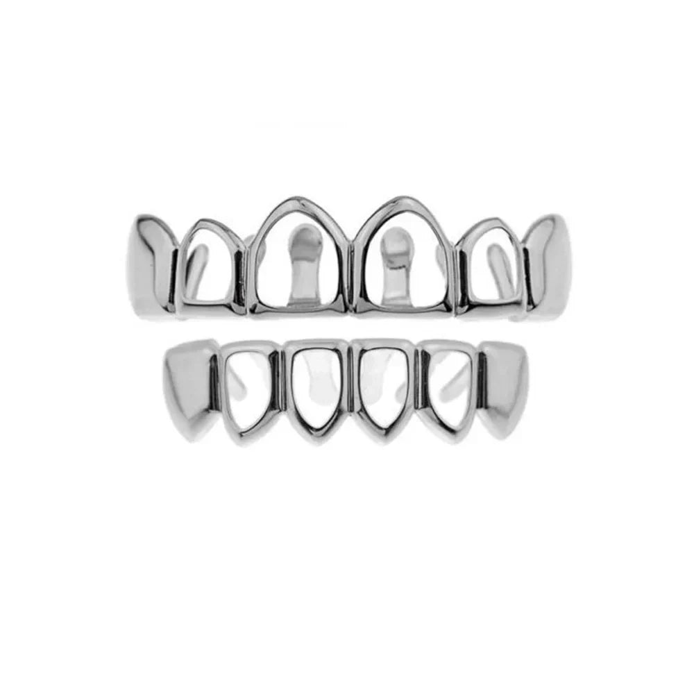 sengpan 14K Gold Plated Teeth Grillz Hip Hop Hollow Fangs Tooth Caps Decor Punk Dental Grills For Women Men Jewelry