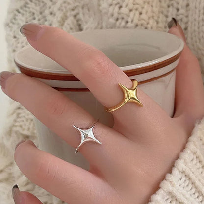 sengpan CLUB 925 Sterling Rings for Women Simple Geometric Handmade Irregular Retro Ring Gold Star Fashion Allergy For Birthday Gift