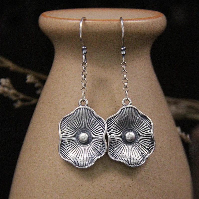 sengpan New Lotus Silver Color Earrings Elf Jewelry Fashion Floral Design Ladies Pendant Earrings Gift