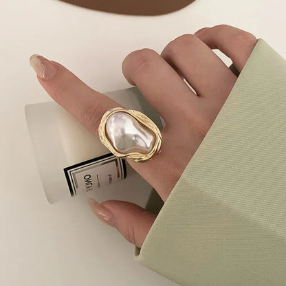 sengpan 2024 New Design Starfish Pearl Ring Shape Gold Color Adjustable Rings For Women Korean Fashion Jewelry Party Luxury Accessory