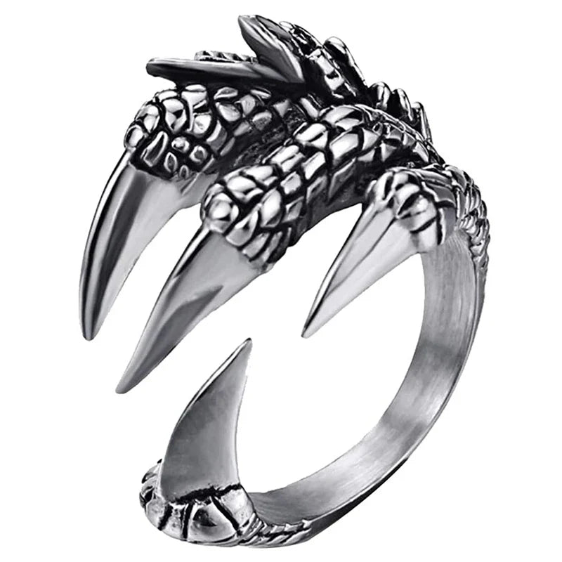 sengpan Vintage Punk Titanium Steel Eagle Dragon Claw Rings Halloween Skull Ring Hot Selling Men's Domineering Open Rock Animal Jewelry