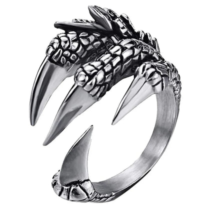 sengpan Vintage Punk Titanium Steel Eagle Dragon Claw Rings Halloween Skull Ring Hot Selling Men's Domineering Open Rock Animal Jewelry