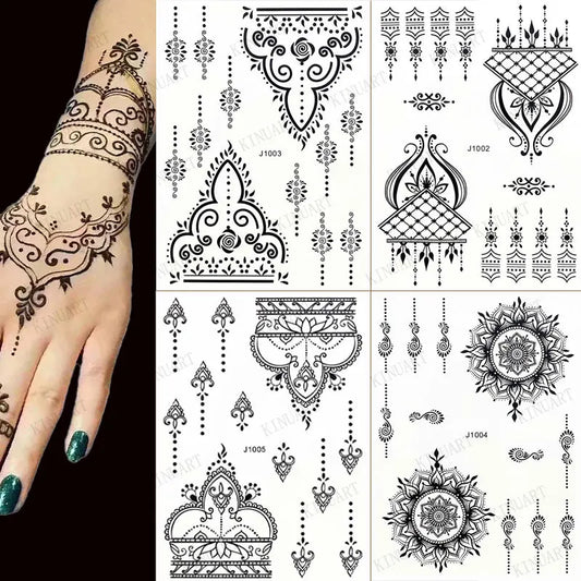 sengpan Black Henna Tattoo Stickers for Hands Temporary Tattoos for Women Body Lace Tatoo Temporari Waterproof Fake Tattoo Hena