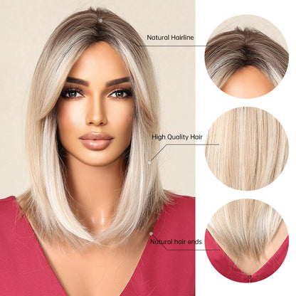 sengpan Short Brown Ombre Blonde Cosplay Wig Synthetic Straight Wigs for Black Women Heat Resistant Halloween Party Daily Natural Hair