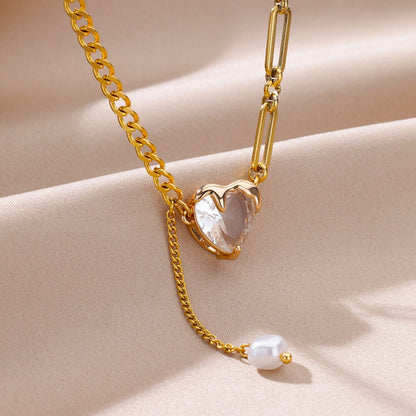 sengpan Pink Heart Zircon Necklace for Women Stainless Steel Necklaces New in Luxury Trend Wedding Jewelry Free Shipping collares