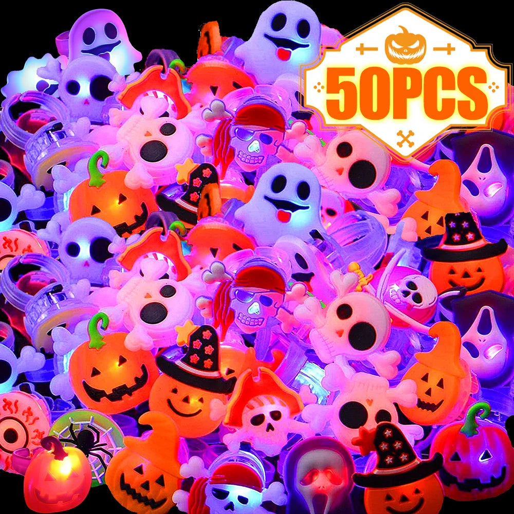 sengpan Halloween Luminous Rings Creative Cute Pumpkin Ghost Eye Ghost Pirate Spider Web Children Toys Halloween Flash Finger Rings