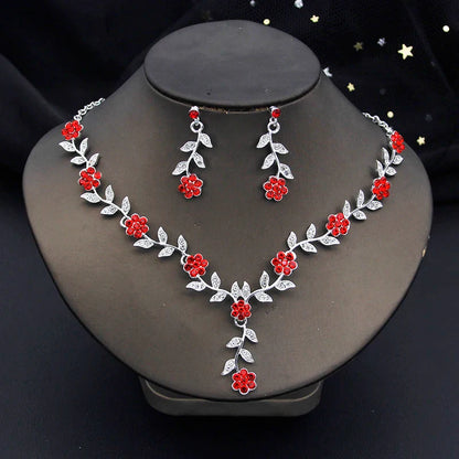 sengpan Rhinestone Bride Jewelry Sets for Women Luxury Flower Choker Necklace Earrings Wedding Dress Bridal Necklace Sets Fashion