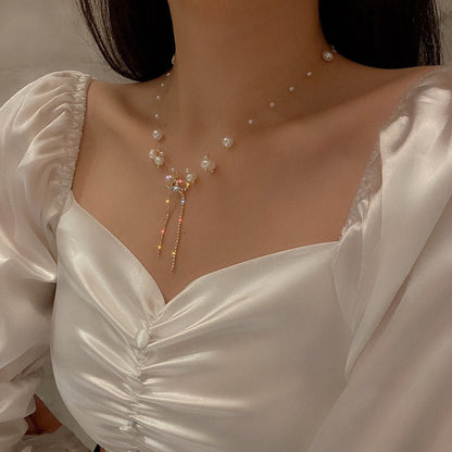 sengpan Christmas wishlist New Korea Fashion Simple Personality Necklace Inlaid Rhinestone Pearl Necklace Necklace Women's Party Jewelry Exquisite Gifts