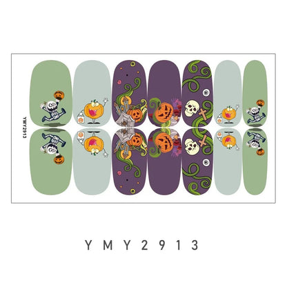 sengpan Baking Free Halloween Nail Stickers Full Sticker Fashion Nail Art Jewelry  Pumpkin Ghost Wholesale Applique Nail Sticker