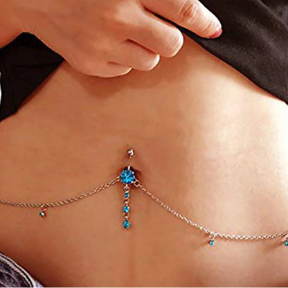 sengpan Women Sexy Rhinestone Dangle Belly Button Chain Navel Piercing Ring Body Jewelry Waist Chain Button Summer Beach Jewelry