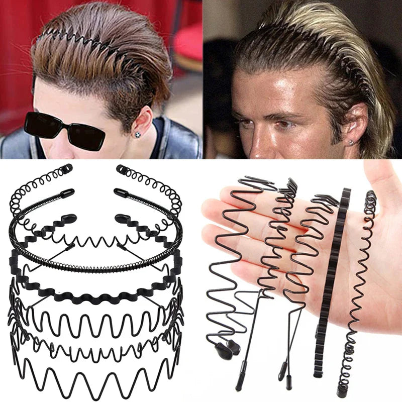 sengpan Black Metal Wavy Headband Men Women's Hair Band Head Hoops Bands Headwear Sport Headbands Hairband Bangs Holder Hair Accessories