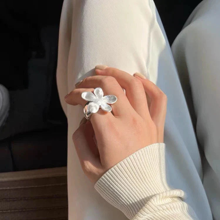 sengpan  Silver Ring For Women Jewelry String Flower Finger Open Handmade Ring Allergy For Party Birthday Gift