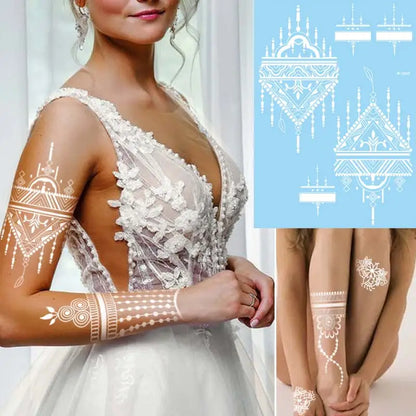 sengpan White Henna Lace Temporary Tattoos For Women Henna Design Stickers for Hand Hena Tattoo Waterproof Wedding Decoration