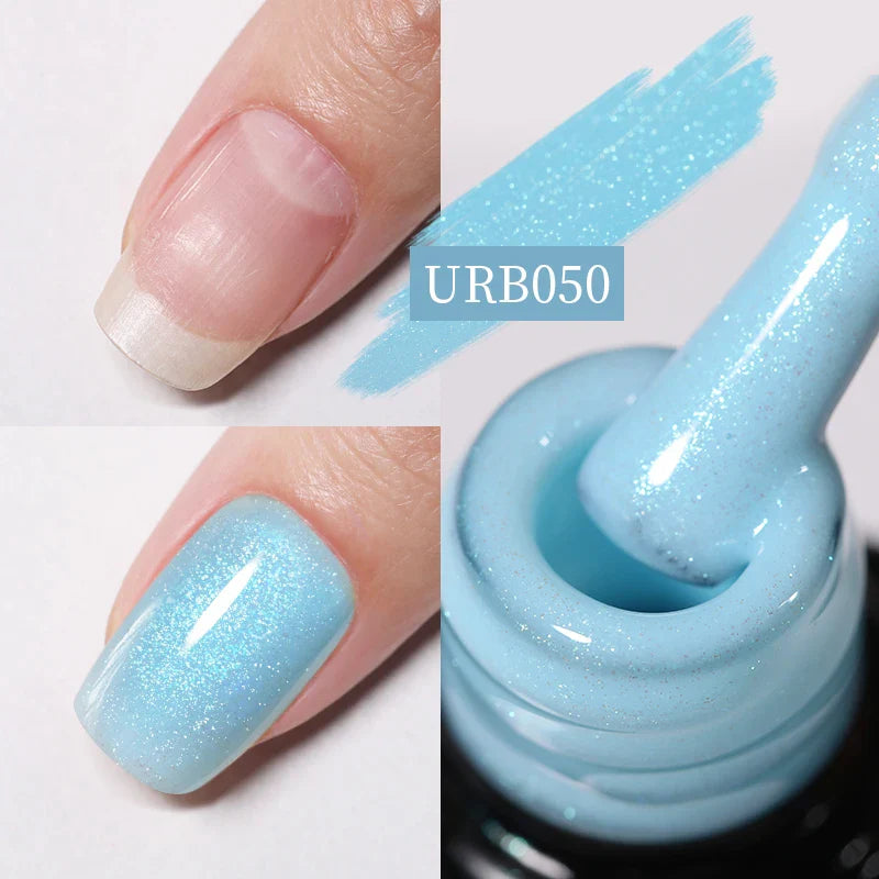 sengpan SUGAR Aurora Rubber Gel Nail Iridescent Pearl Effect Metallic Mirror Nails Manicure Soak Off UV LED No Wipe Top Coat Base Gel