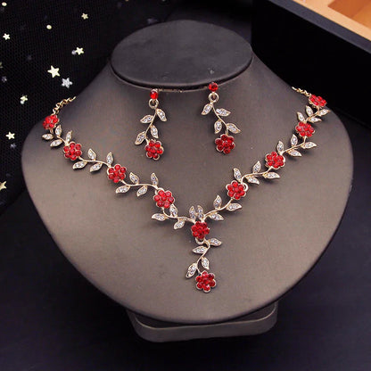 sengpan Rhinestone Bride Jewelry Sets for Women Luxury Flower Choker Necklace Earrings Wedding Dress Bridal Necklace Sets Fashion