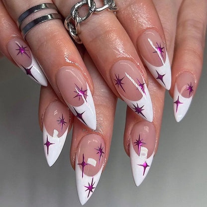 sengpan Simple Stiletto French Fake Nails for Valentine's Day Almond Sweet False Nails with Glue Full Cover Artificial Nails Press On