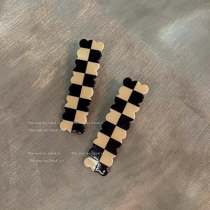 sengpan Women Elegant Black White Checkerboard Geometric Hairpins Sweet Side Hair Clips Barrettes Fashion Hair Accessories