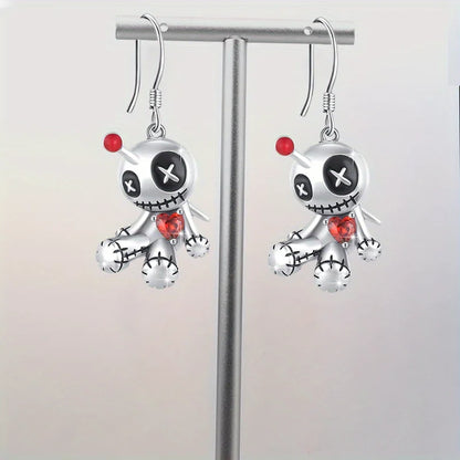 sengpan 1 Pair Creative Funny Voodoo Doll Red Heart Pendant Earrings, Punk Cartoon Holiday Decoration Accessories, Halloween Gift