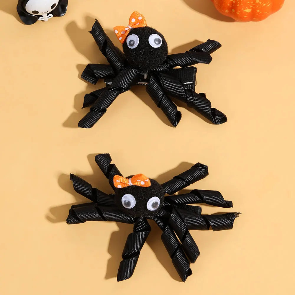 sengpan 2Pcs Halloween Spider Hairpin Cute Ribbon Hair Clip Barrettes Creative Halloween Party Hair Styles Accessories Girls Headwear