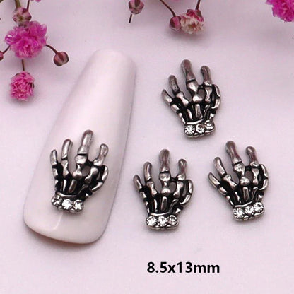 sengpan 10pcs/Pack Metal Halloween Collection Nail Art Decorations Pumpkin Skeleton Spider Skull Shiny Rhinestone Charm Nail Accessories