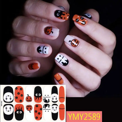 sengpan Baking Free Halloween Nail Stickers Full Sticker Fashion Nail Art Jewelry  Pumpkin Ghost Wholesale Applique Nail Sticker