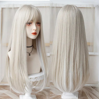 sengpan synthetic long straight hair women's wig silver gradient gray wig cosplay lolita bangs wig party wig