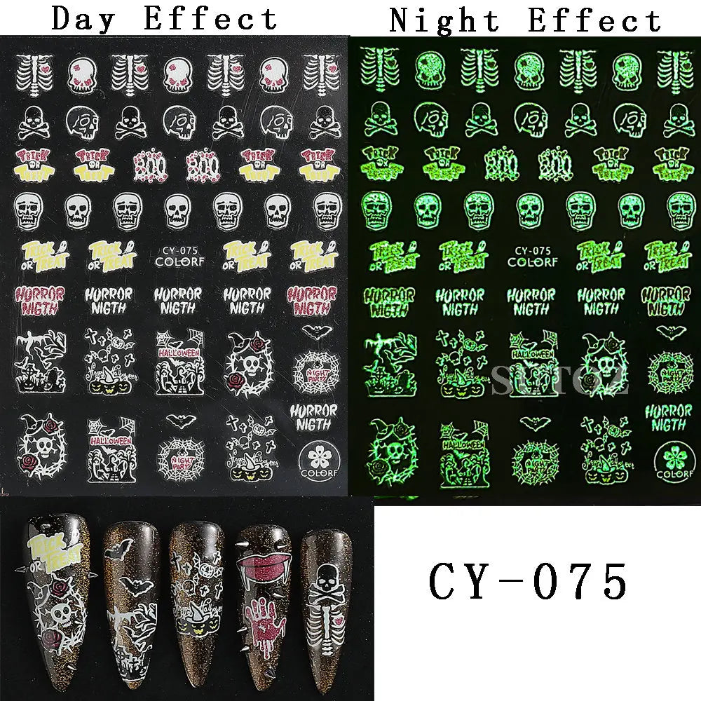 sengpan 3D Halloween Nail Art Stickers Horror Ghost Skull Evil Eye Anime Decals Bloody Rose Sticker for Nail Manicure Decoration LEBF956