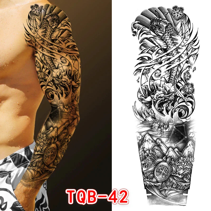 sengpan Large Arm Tattoo Sticker Full Sleeve Temporary Tattoos for Men Fish Wolf Tiger Tattoo Fake Tatoo for Women Waterproof Body Art