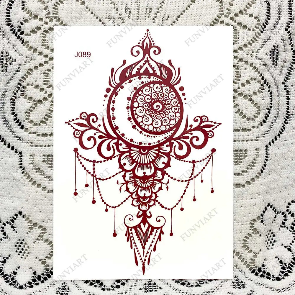 sengpan Red-brown Henna Tattoo Stickers Temporary Tattoos for Women Mandala Mehndi Stickers for Hand Women's Body Protection Fake Tattoo