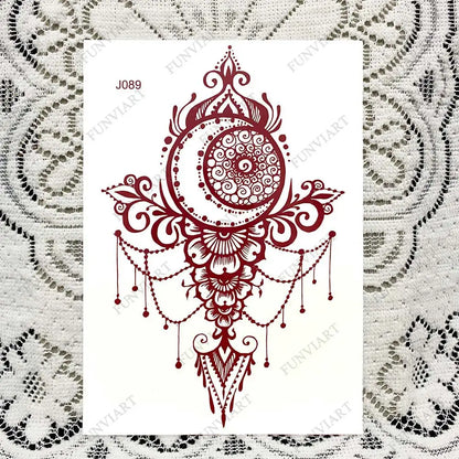 sengpan Red-brown Henna Tattoo Stickers Temporary Tattoos for Women Mandala Mehndi Stickers for Hand Women's Body Protection Fake Tattoo