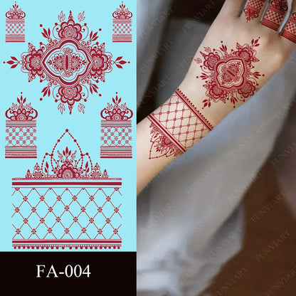 sengpan Maroon Henna Stickers for Hands Waterproof Temporary Henna Tattoos for Women Fake Tattoo Brown Henna Decorations Wedding