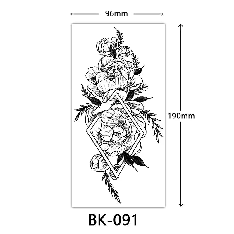 sengpan Black Flower Tattoo Stickers for Hand Arm Waterproof Temporary Tattoos for Women Butterfly Fake Tattoo Sleeve Tatoos Girls